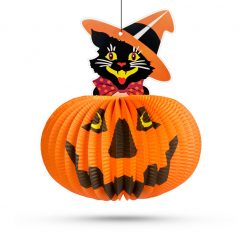 Halloween-i tökös lampion macskával 26 cm (58137A) (1717)