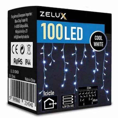 Zelux 100 led karácsonyi világítás fényfüggöny elemes (ZX25MCW) (1403)