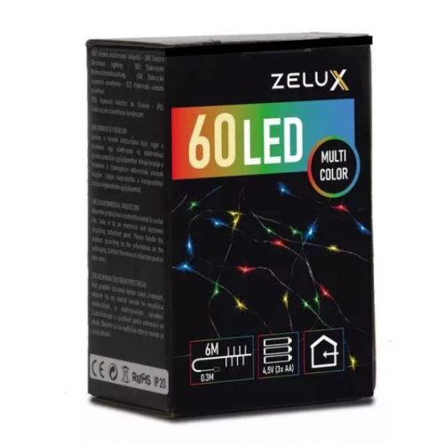 Zelux 60 led karácsonyi fényfűzér elemes 6 méter RGB (ZX6MMC) (1407)